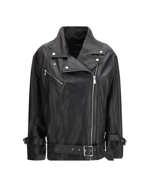 Pinko Black Leather Biker Jacket