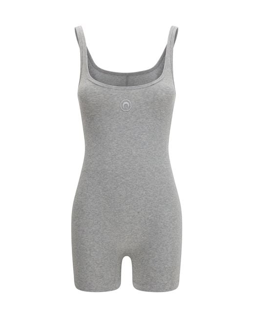 Women's Grey Moon Logo Ribbed Jersey Short Catsuit