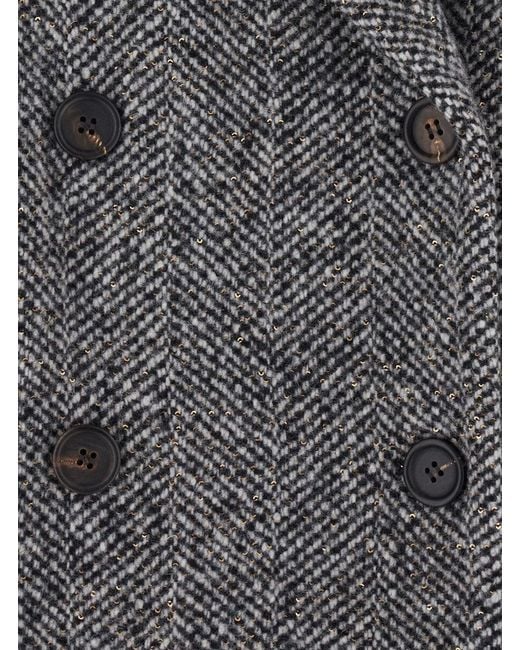 Brunello Cucinelli Gray Double-Breasted Chevron Coat