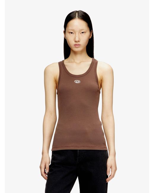 DIESEL Brown Slim-Fit Ribbed Tank Top With Metal Oval D Logo