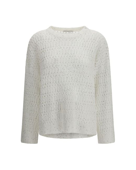 Brunello Cucinelli White Openwork Sweater