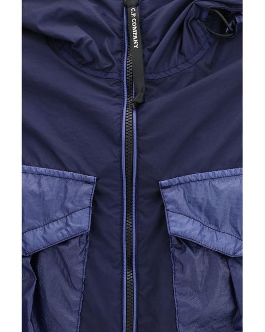 C P Company Blue Bi-Tm Mixed Goggle Jacket for men