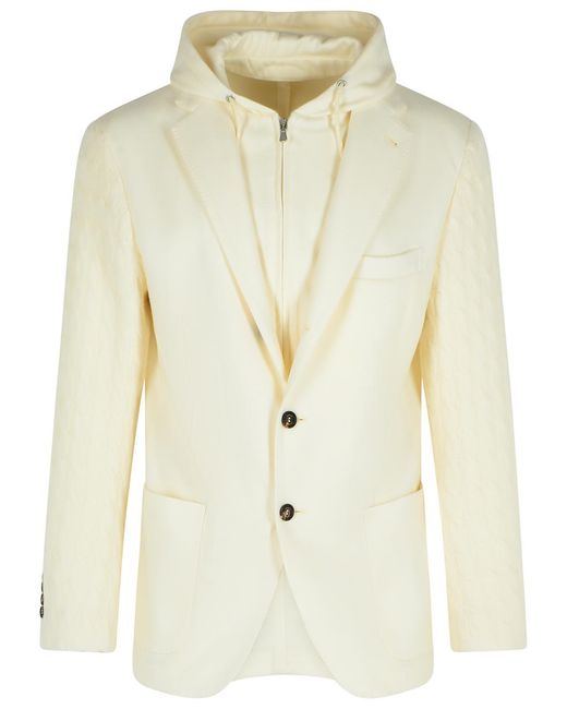 Eleventy Natural Ivory Wool And Cashmere Blazer for men