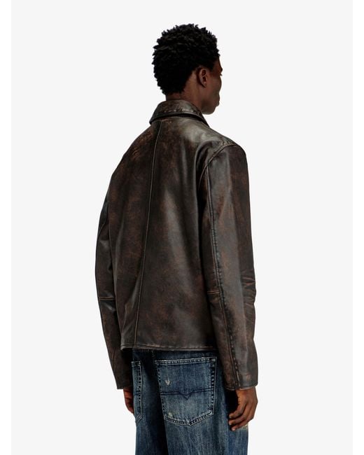 DIESEL Black L-Amar-Wrd Leather Jacket for men