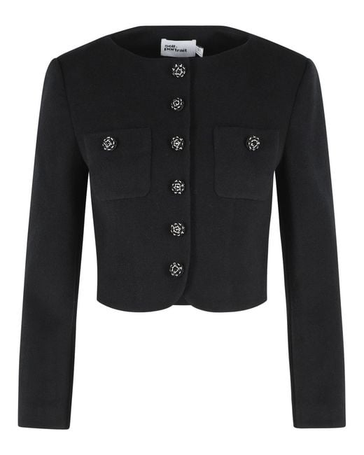 Self-Portrait Black Self Portrait Wool Blend Padded Jacket