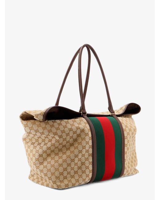 Gucci White Gg Fabric Travel Bag With Web Detail On The Front for men