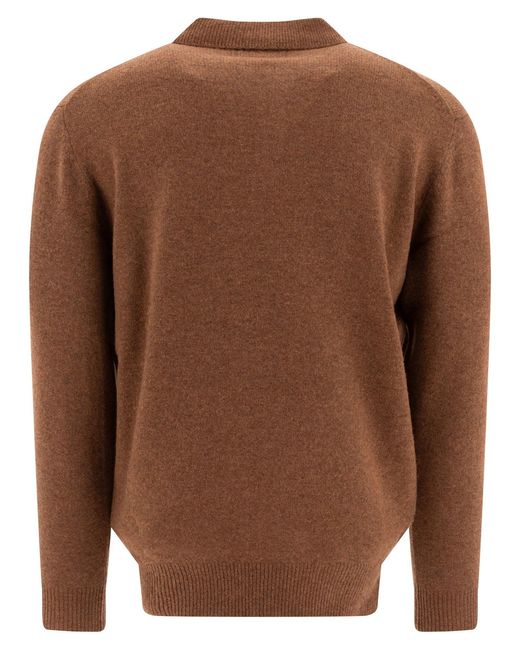 Beams Plus Brown Wool Polo Sweater for men