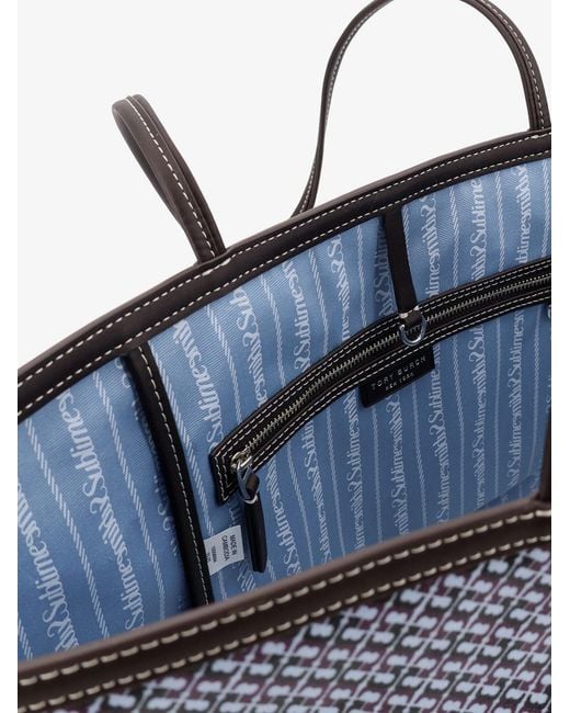 Tory Burch Blue Tote Shoulder Bag Racer Coated Canvas