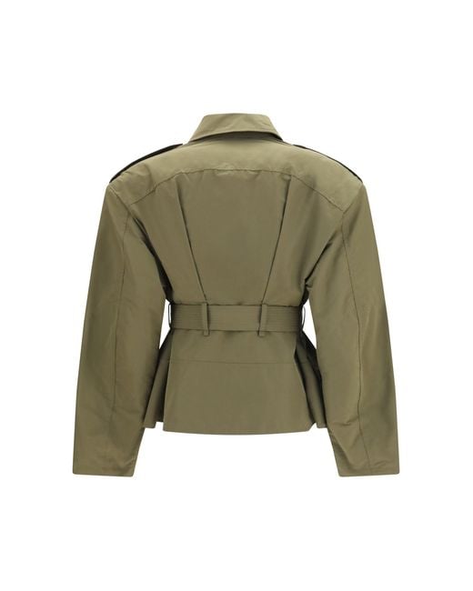 McQueen Green Jacket Cropped Belted High-Neck