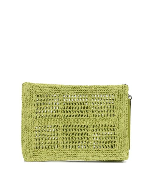 Tory Burch Green Paper Straw Clutch Bag