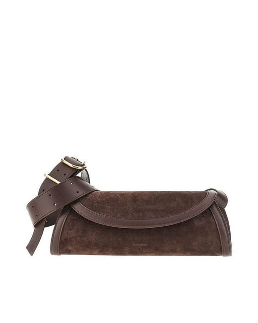 Jil Sander Brown Suede Leather Small Cannolo Bag