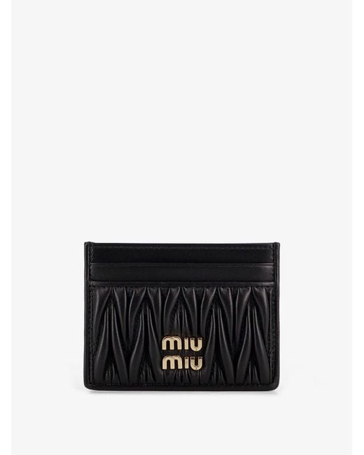 Miu Miu Black Quilted Leather Card Holder With Metal Logo