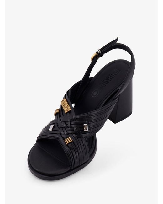 Pinko Black Lara Leather Sandals