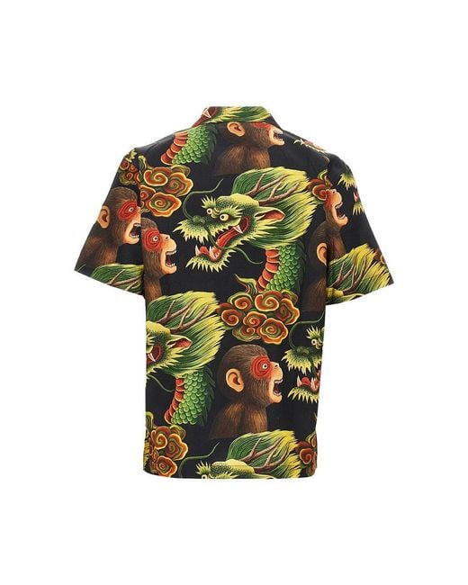 Endless Joy Green 'Monkey Dragon' Silk Shirt for men