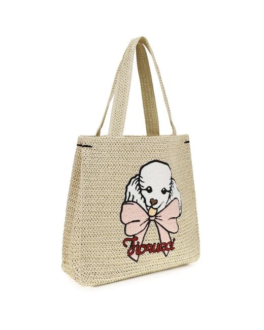Fiorucci Natural Tote Bag Poodle Raffia