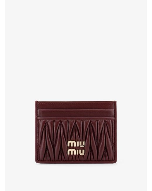 Miu Miu Purple Matelasse Leather Card Holder With Metal Lettering Logo