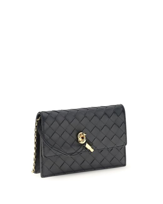 Bottega Veneta Gray Pouch On Chain Andiamo Midnight Nappa Lambskin