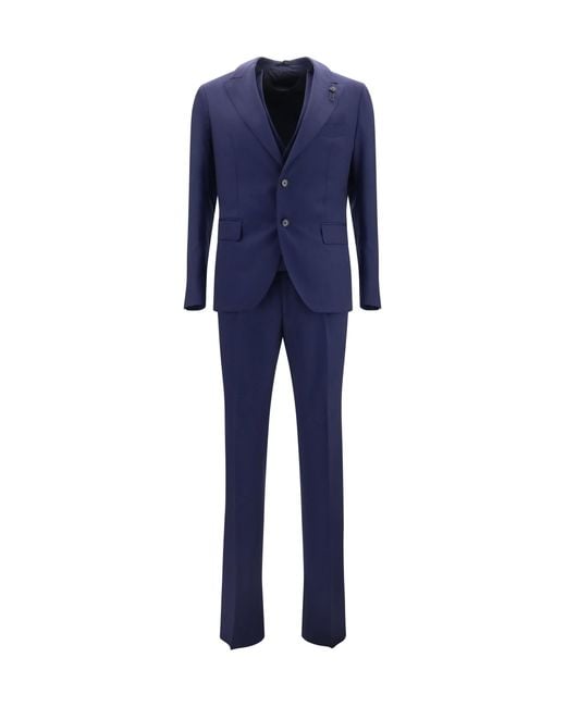 Lardini Blue Wool Suit Double-Breasted Jacket Vest for men