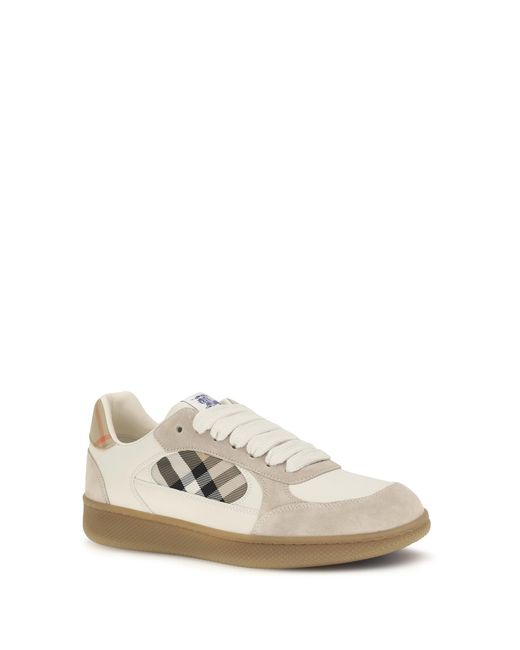 Burberry White Terrace Leather And Check Sneakers for men