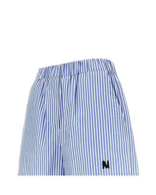 MSGM Blue Striped Poplin Shorts