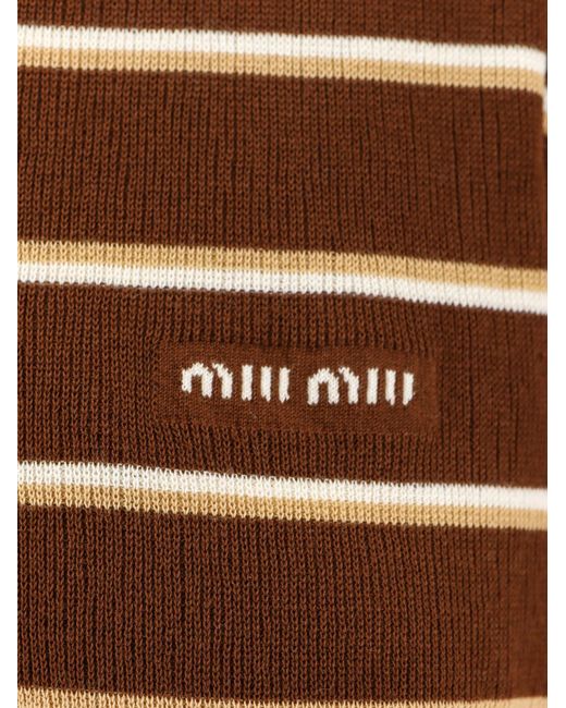 Miu Miu Brown Striped Cotton Polo Shirt
