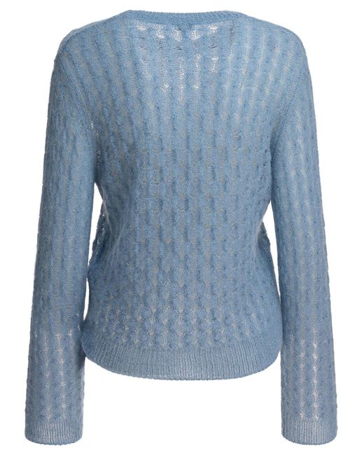 Loewe Blue Sweater With Perforated Detail Light