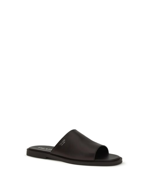 Prada Black Leather Slide Sandals for men