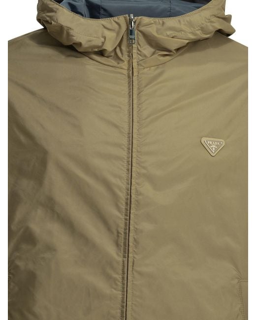 Prada Green Reversible Windbreaker Jacket With Logo for men