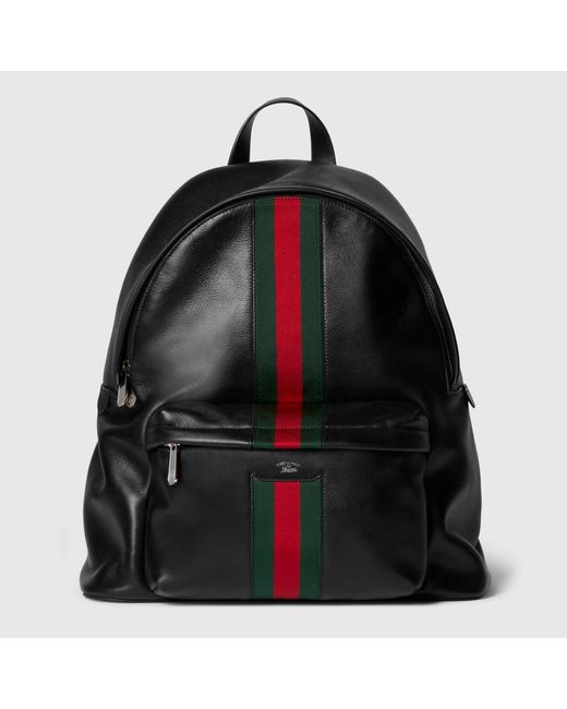 Men's Black Web Trademark Leather Backpack