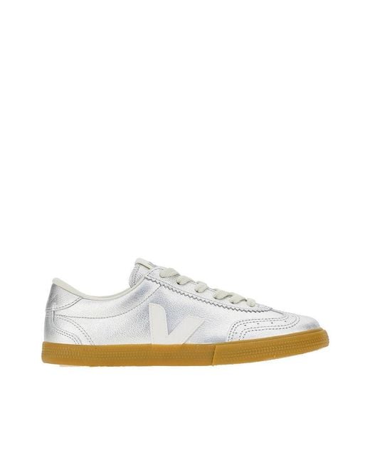 Veja White Metallic Leather 'Volley' Sneakers