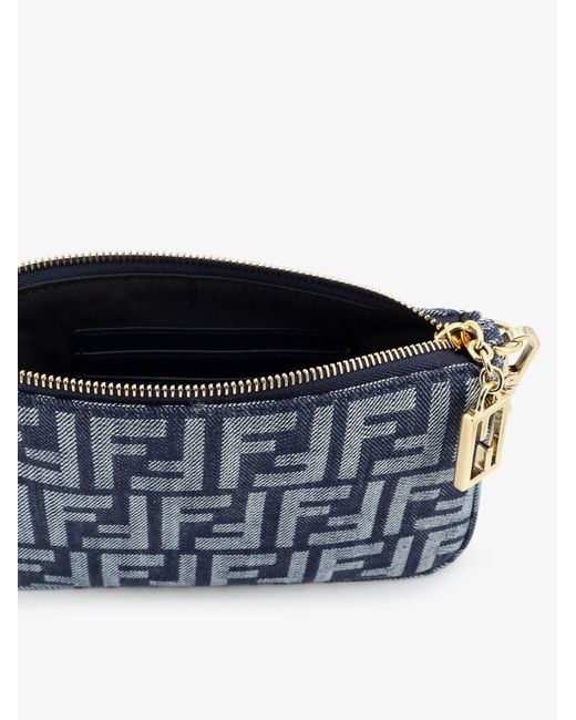 Fendi Blue Baguette Ff Jacquard Fabric Clutch Bag