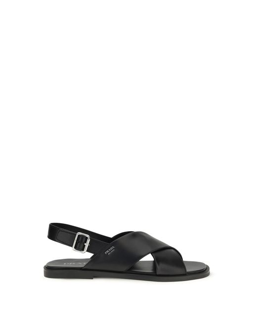 Prada White Saffiano Criss-Cross Sandals for men