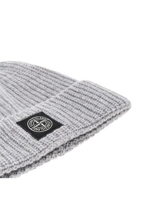 Stone Island Gray Virgin Wool Beanie Hat With Logo Patch for men