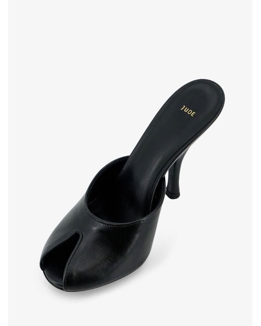 Jude Black Leather Date Mule Sandals