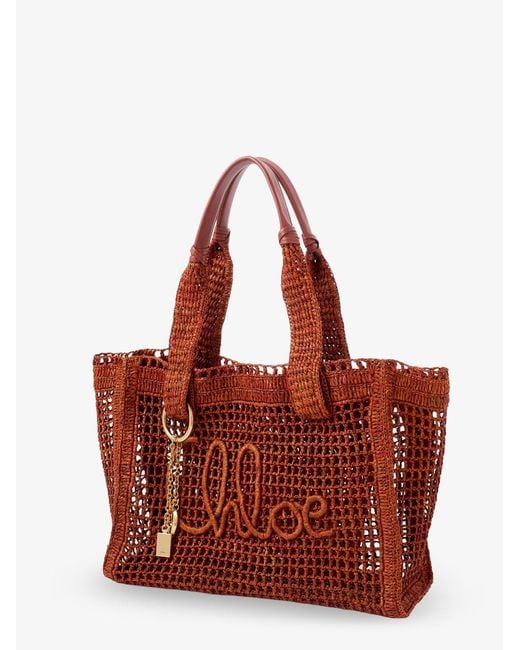 Chloé Red East-West Summer Banana Raffia Shoulder Bag