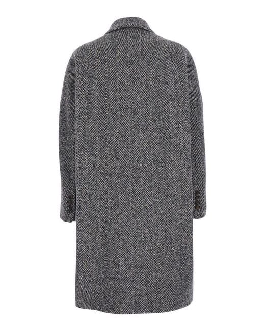 Brunello Cucinelli Gray Double-Breasted Chevron Coat