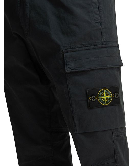 Stone Island Blue "Stretch Organic Cotton Twill" Cargo Pants for men