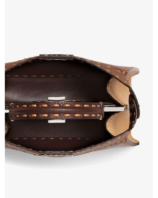 Fendi Brown Peekaboo Iseeu Small Leather Shoulder Bag With Selleria Macro Stitching