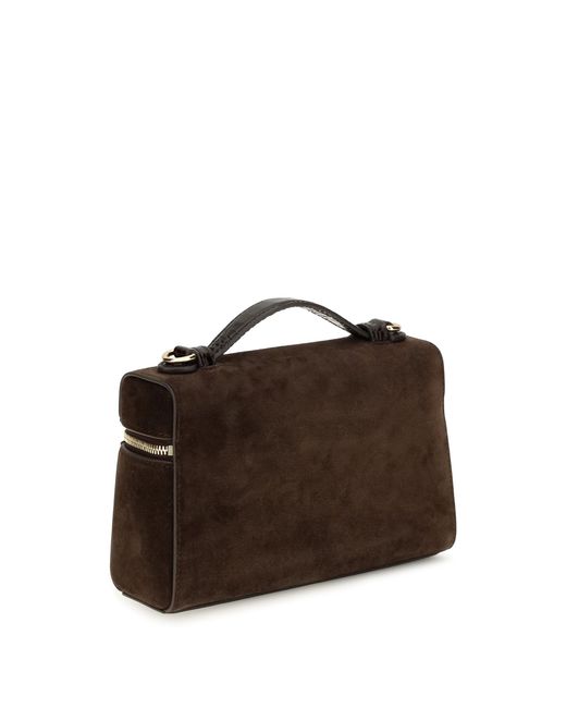 Tory Burch Black Romy Slim Suede Top Handle Bag Dark Cocoa