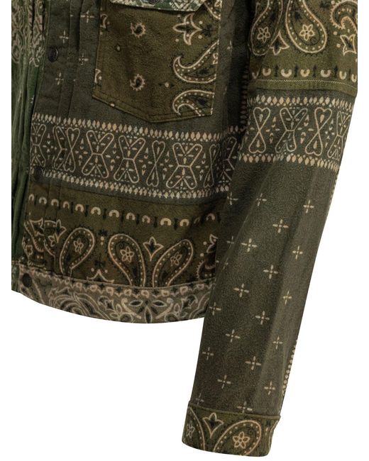 Kapital Green Flannel Reversible Bandana Overshirt for men