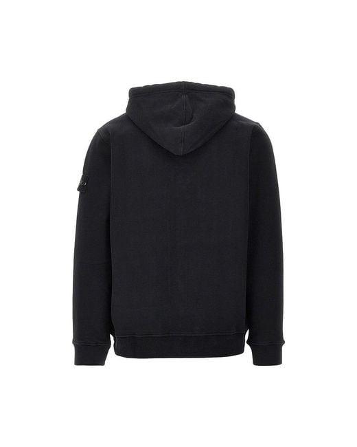 Stone Island Black Cotton French Terry Hoodie for men