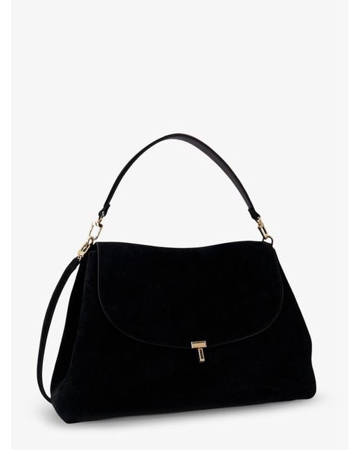 Totême  Black Suede T-Lock Shoulder Bag