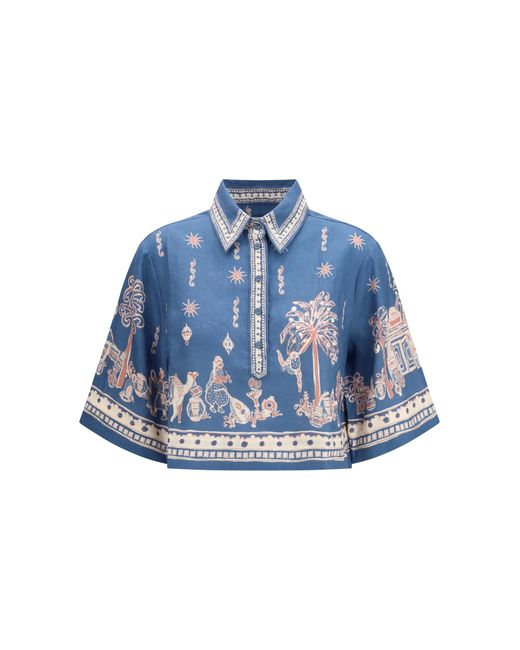 ALÉMAIS Blue Cropped Shirt Acacia Linen