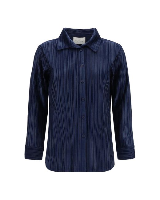 GONGDID DESIGN Blue Fine Striped Velvet-Like Shirt