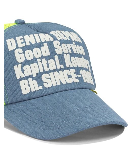 Kapital Blue Denim Repair Service Trucker Hat for men