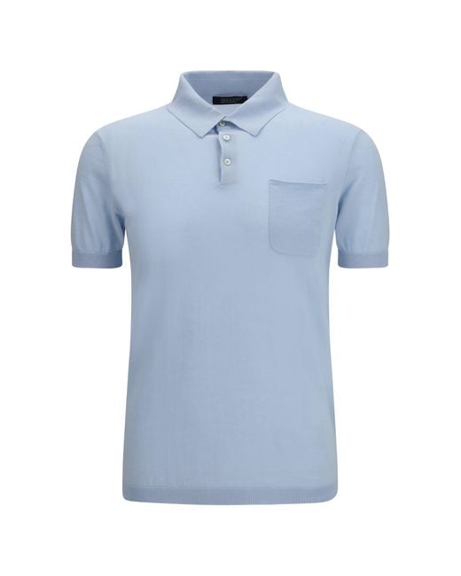 Aragona Cashmere Blue Short-Sleeve Cotton Polo for men
