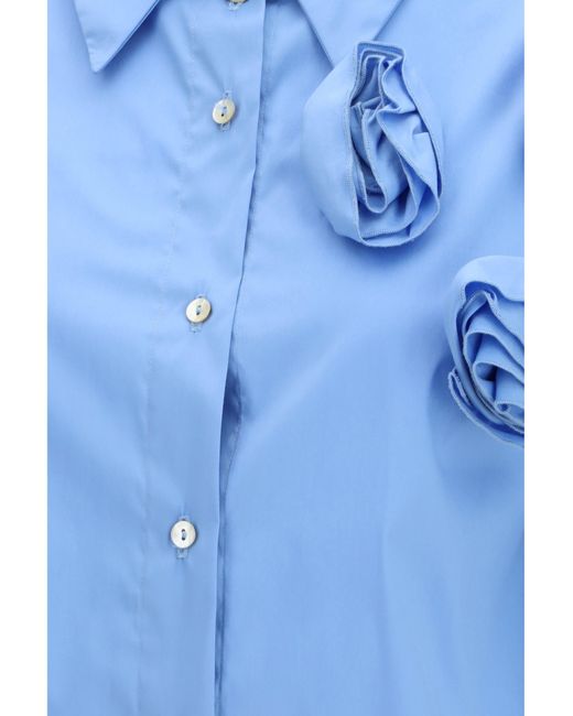 Ella Blue Shirt With Appliqué Roses
