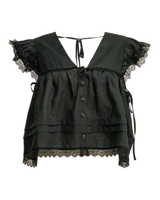 Ganni Black Linen Blouse
