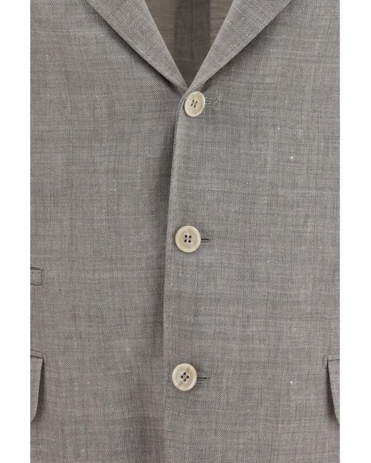 Brunello Cucinelli Gray Jacket Chevron Linen And Wool for men