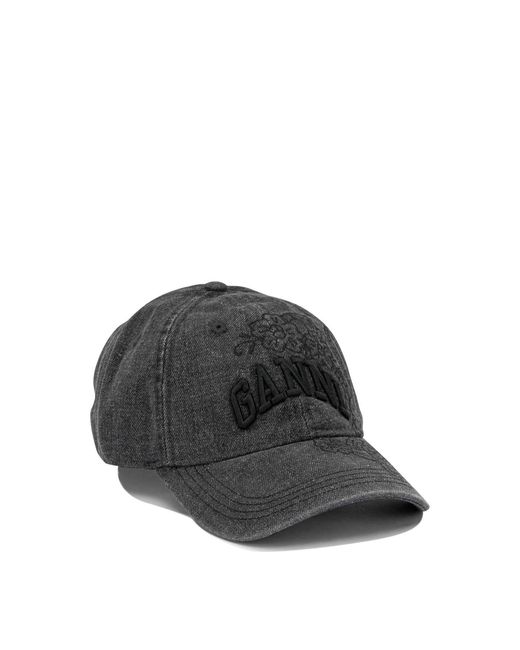 Ganni Black Denim Baseball Cap